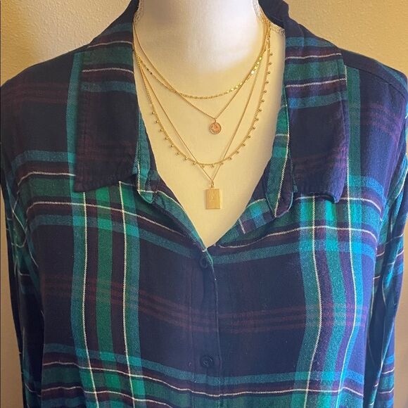 Catherines Blue and Green Plaid Button Down Shirt - Picture 6 of 6